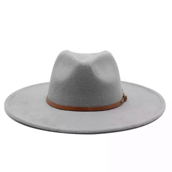 Accessories - Gray Wool Felt Belted Panama Hat